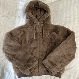 Zara Brown Faux Fur Hooded Jacket